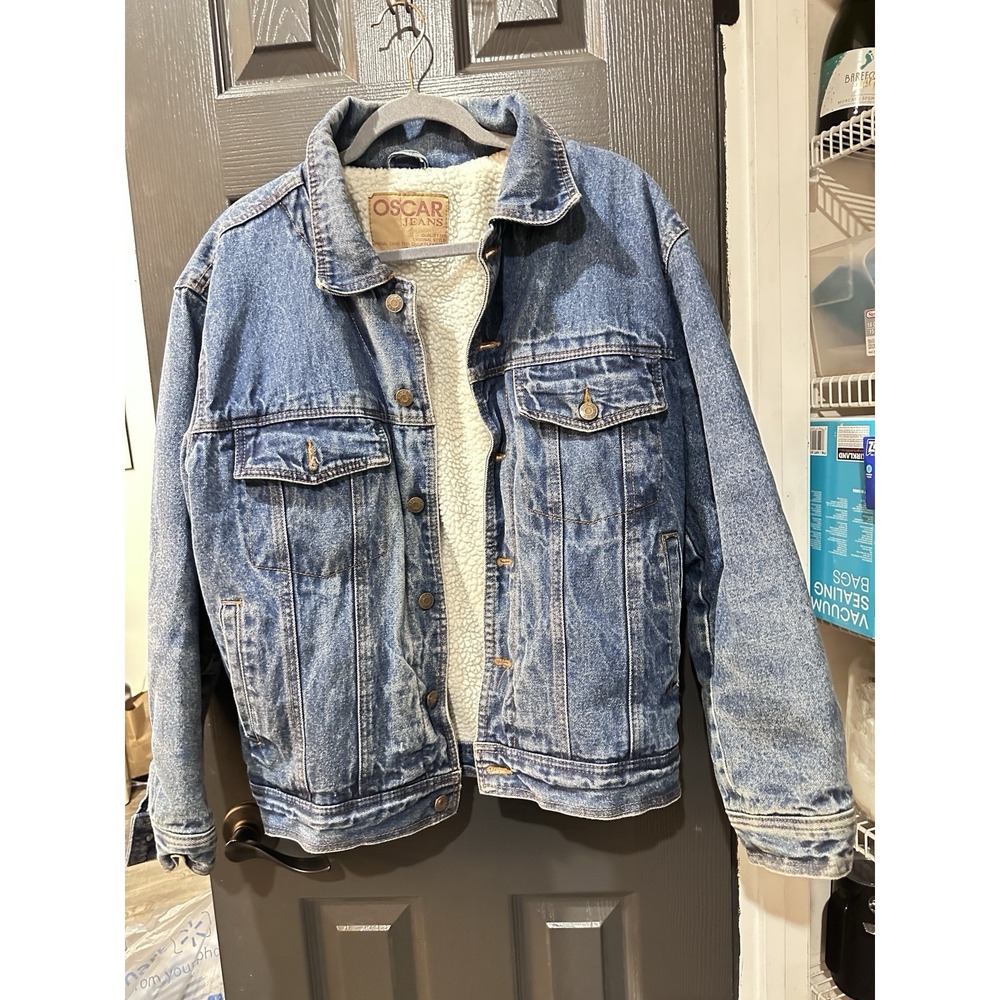 Oscar Jeans Sherpa‎ Lined Denim Jacket Small Blue Trucker Coat